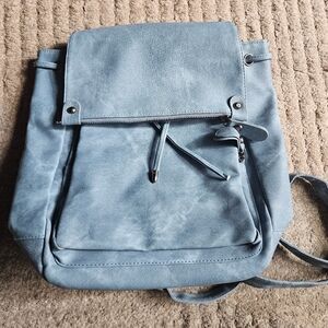Ryan Marie BP202 Chambray Blue Vegan Leather Backpack Drawstring Flap